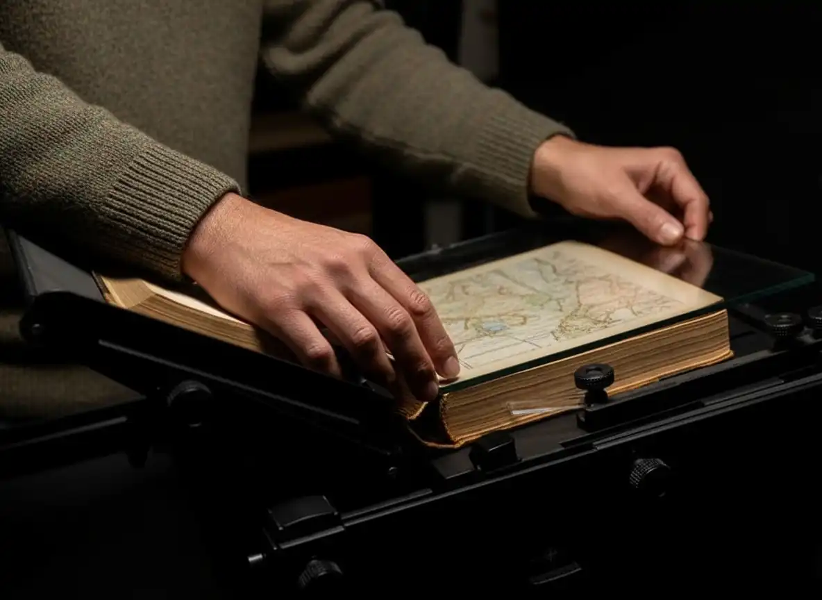 Phase One desktop cradle scanning a manuscript