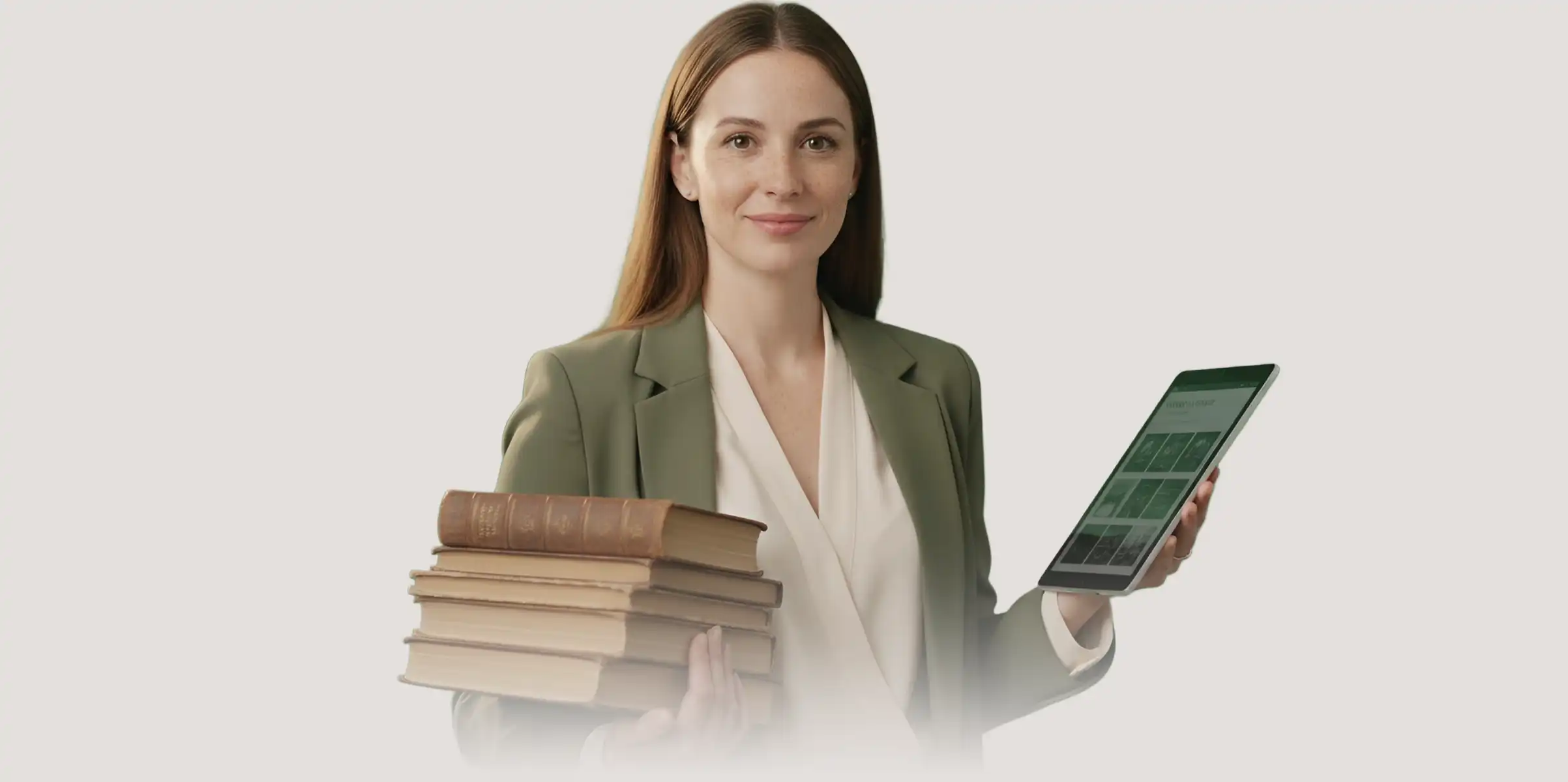 KEYPOPPY team member holding books and iPad
