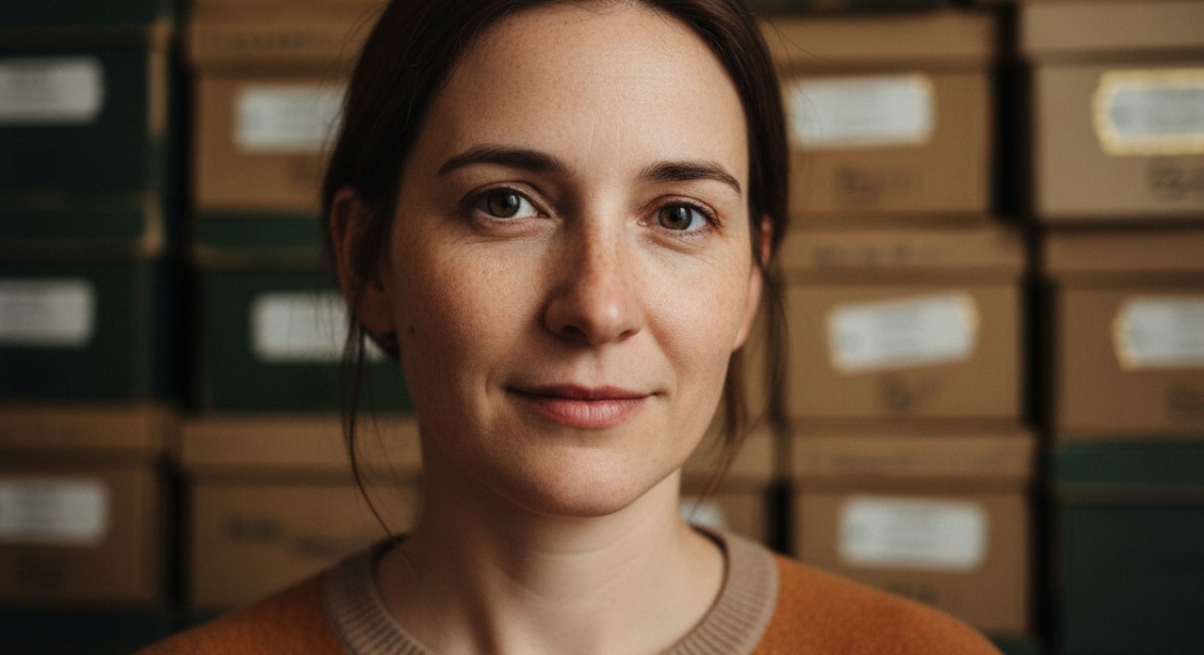 Woman with archive boxes